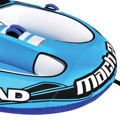 Airhead Mach 2 Inflatable 2 Rider Cockpit Lake Water Towable Tube, Blue (2 Pack)