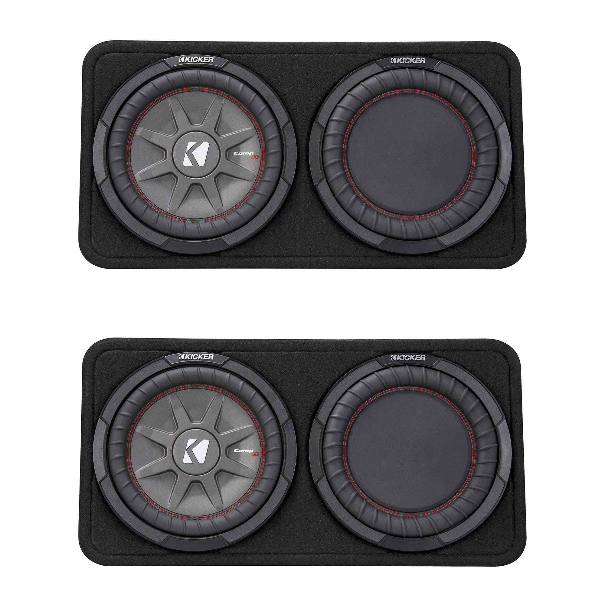 Kicker 800W Dual 10 Inch 4-Ohm Slim Shallow Loaded Subwoofer Enclosure (2 Pack)