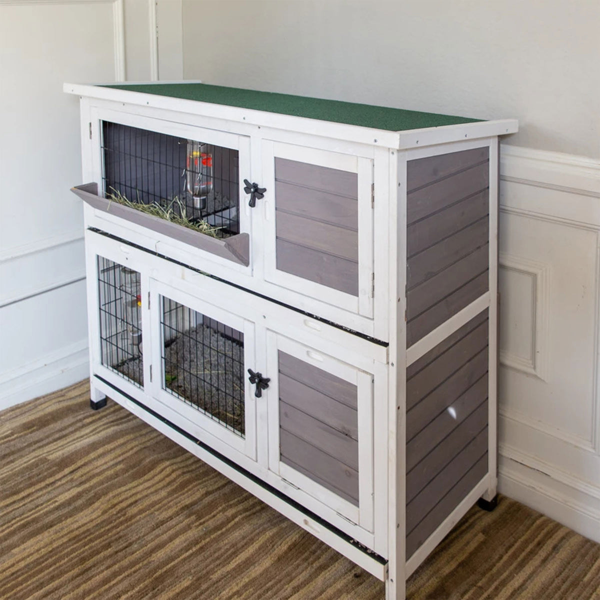 Indoor Outdoor Pet Bunny Hutch House Cage for Rabbits and Guinea Pigs, White (Refurbished)