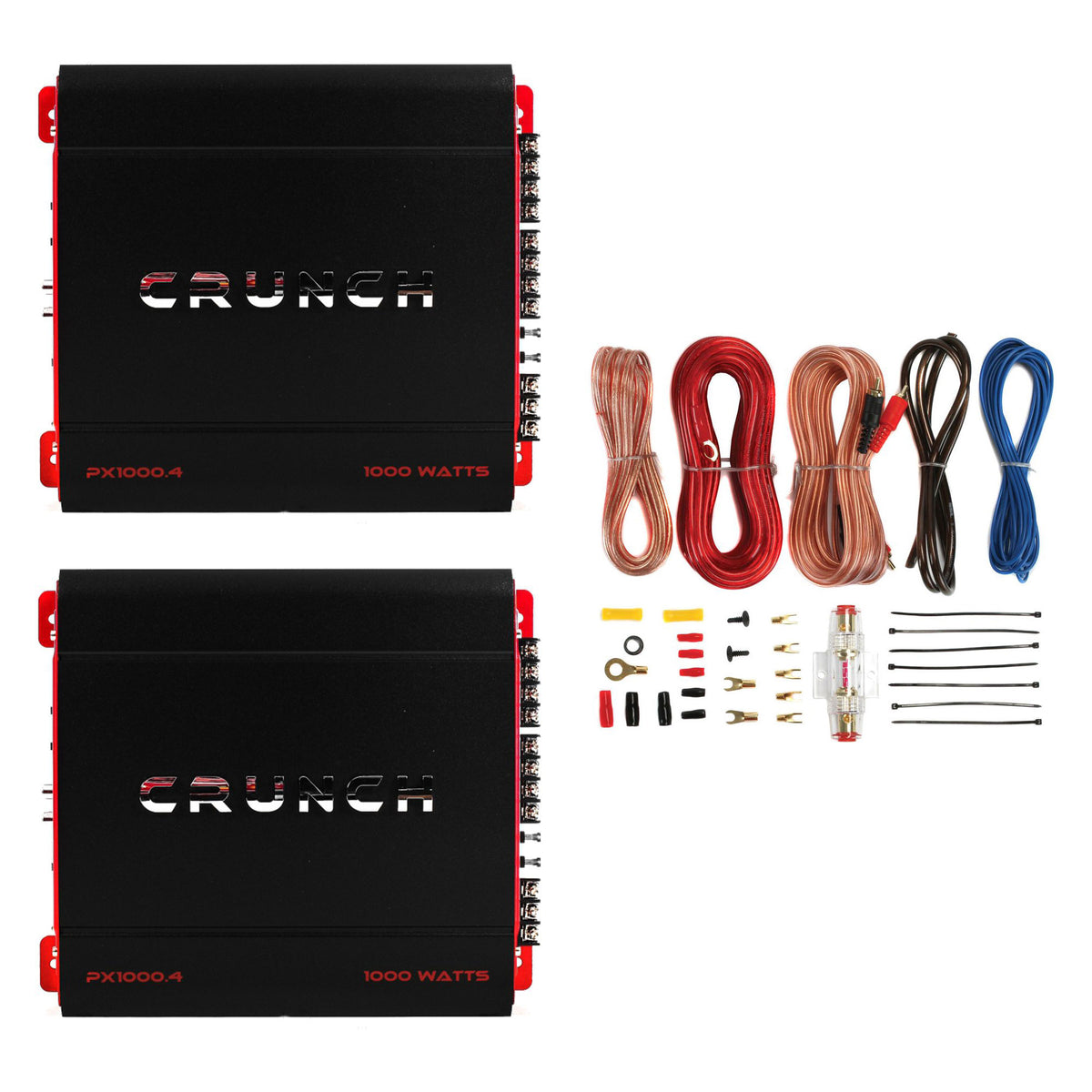 Crunch 4 Channel 1000W A/B Class Stereo Amplifier (2 Pack) & Wiring Kit - VMInnovations