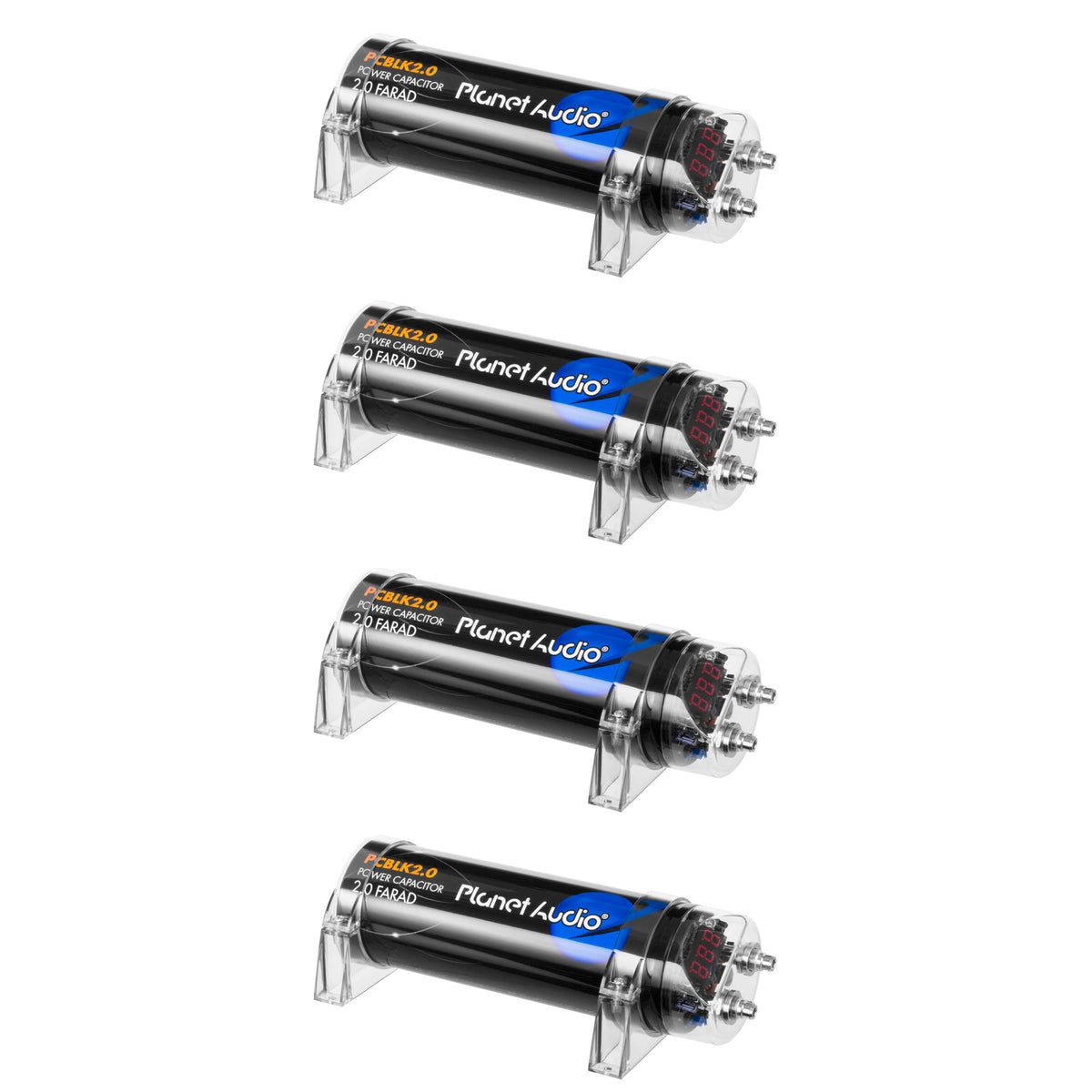 Planet Audio PCBLK2.0 2 Farad Car Digital Capacitor Audio Cap with LED (4 Pack)