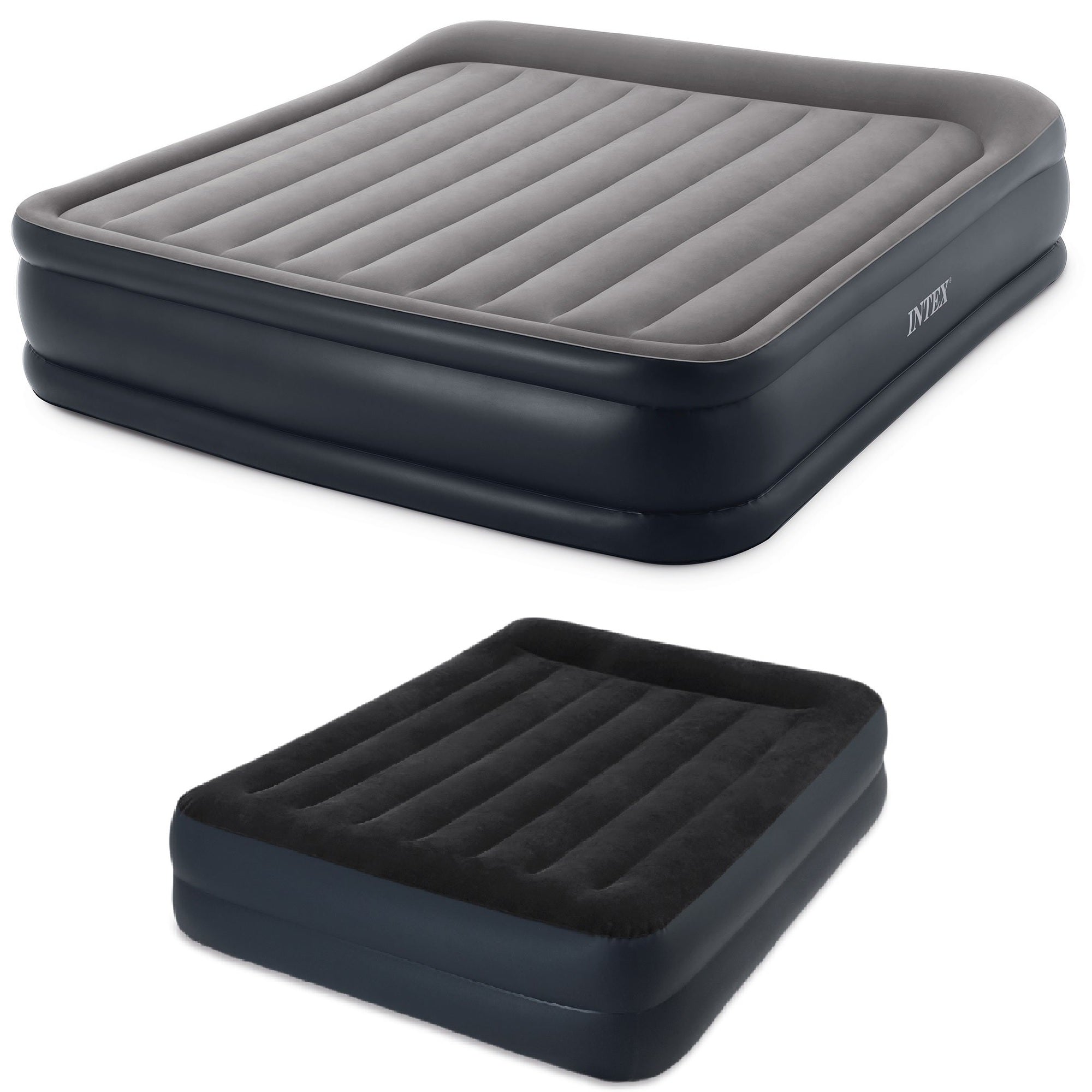 Intex Deluxe Pillow Rest Inflatable 1 King & 1 Queen Air Bed with Built In Pump