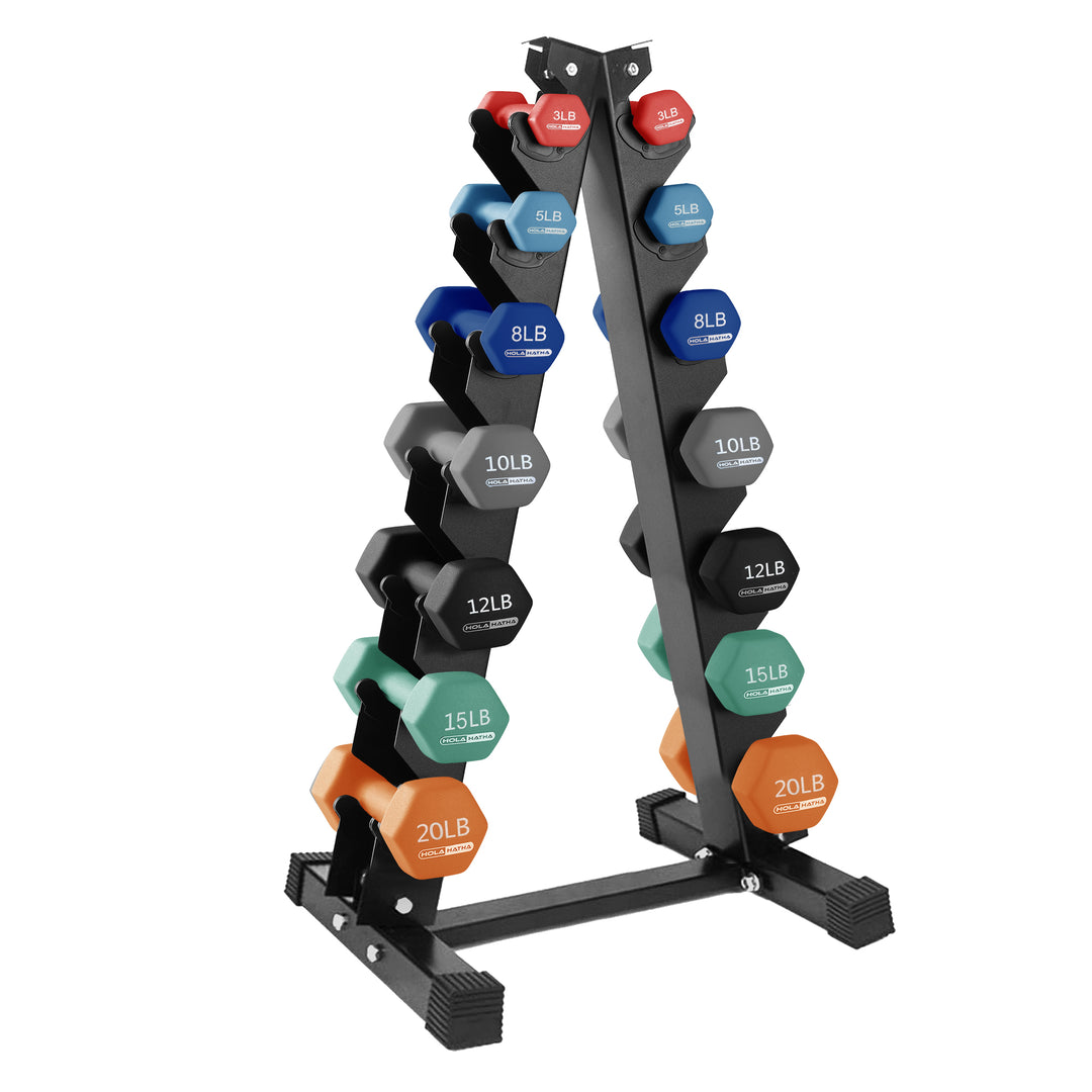 HolaHatha 146 Pound Neoprene Dumbbell Full Body Weight Set with Storage Rack