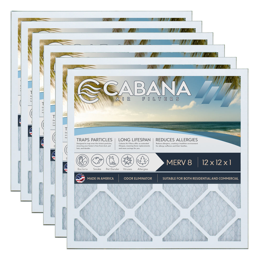 Cabana Air Filters 6 Pack HVAC Furnace Air Filters, MERV 8, 12 x 12 x 1, White - VMInnovations