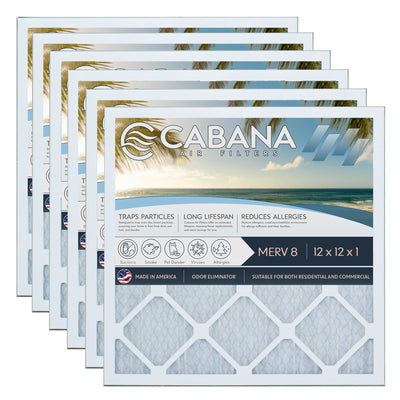 Cabana Air Filters 6 Pack HVAC Furnace Air Filters, MERV 8, 12 x 12 x 1, White - VMInnovations