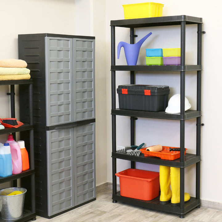 Ram Quality Products Deluxe 5 Tier Plastic Garage Storage Shelf Unit, Black - VMInnovations