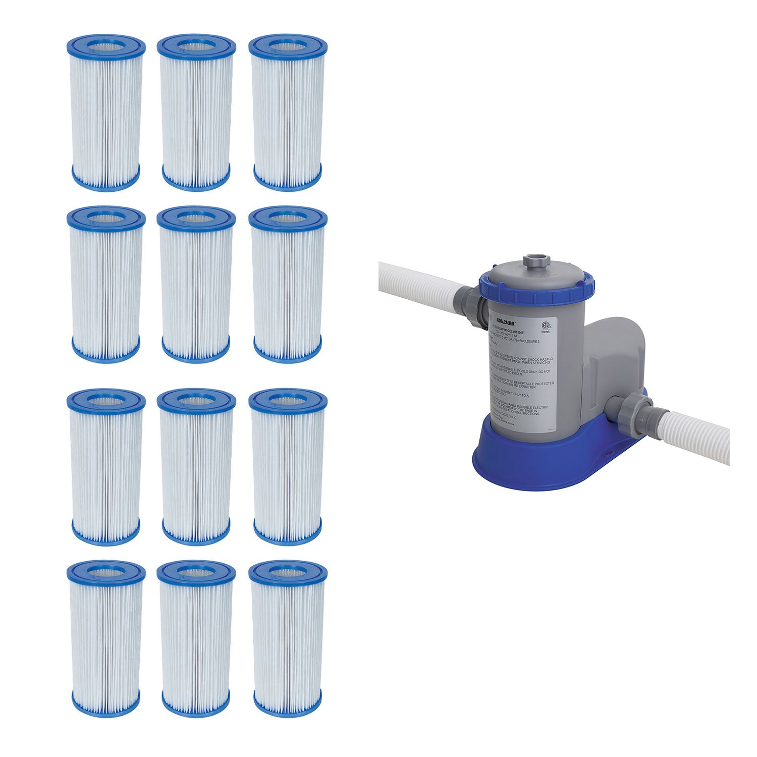 Bestway Pool Filter Pump Cartridge Type-III (12 Pack) + Pool Filter Pump System - VMInnovations