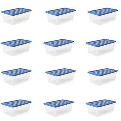 Gracious Living 1.5 Gal Clear Plastic Shoebox Storage Bin Tote w/Lid (12 Pack)