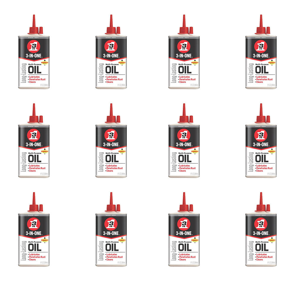 3 IN ONE Multi Purpose Lubricating Drip Oil for Moving Parts, 8 Ounces (12 Pack)