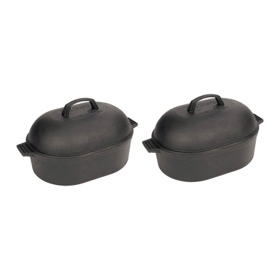 Bayou Classic Heavy Cast Iron 12 Quart Oval Cooking Roaster Pan & Lid (2 Pack)