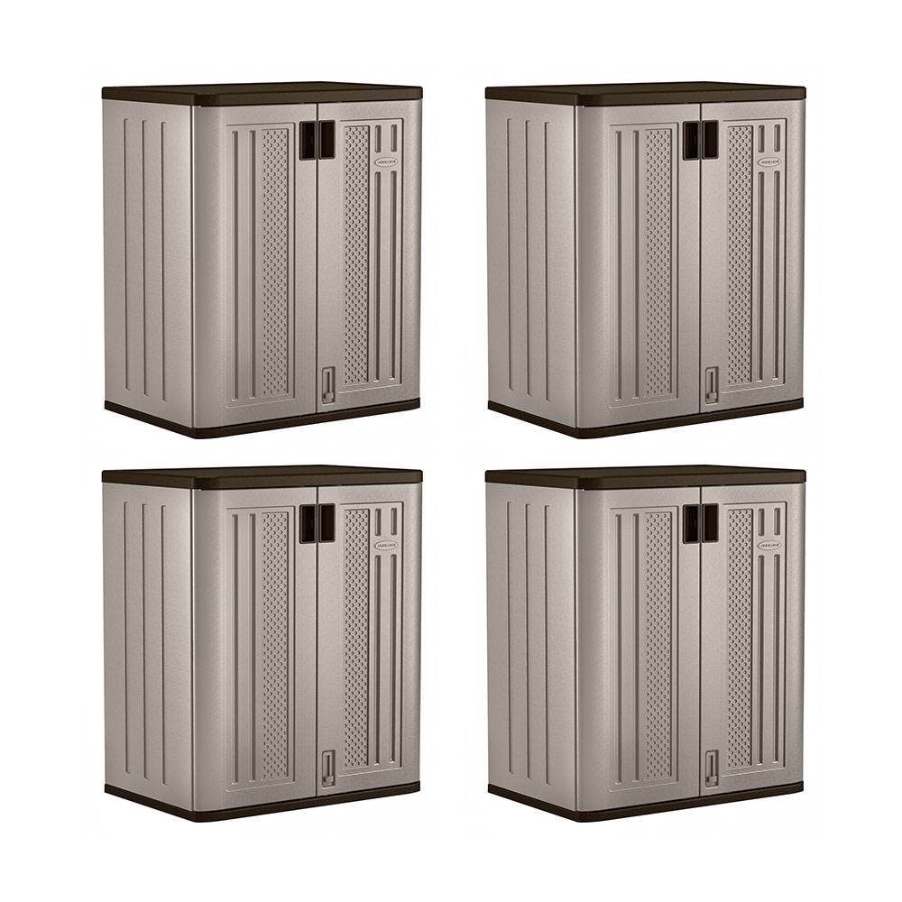 Suncast 9 Cu Ft Heavy Duty Resin Garage Base Storage Cabinet, Platinum (4 Pack) - VMInnovations