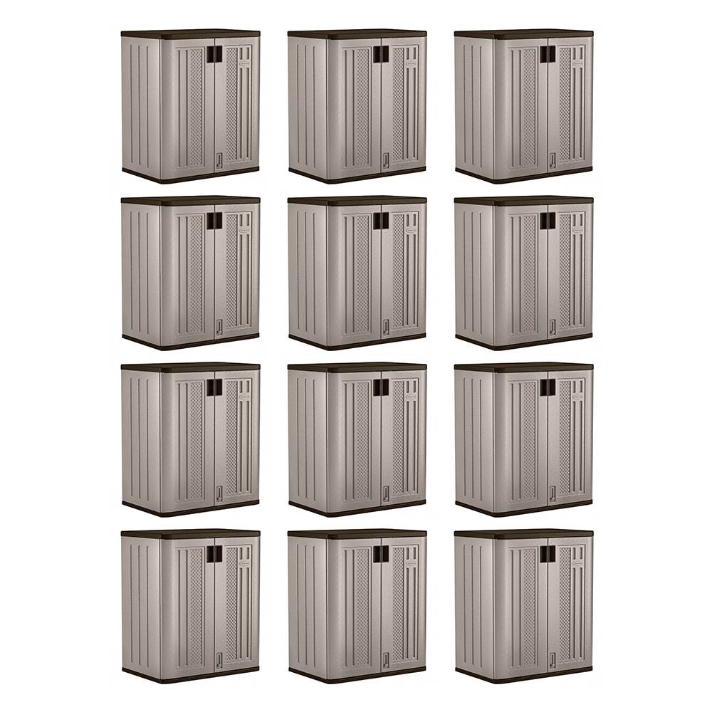 Suncast 9 Cu Ft Heavy Duty Resin Garage Base Storage Cabinet, Platinum (12 Pack)
