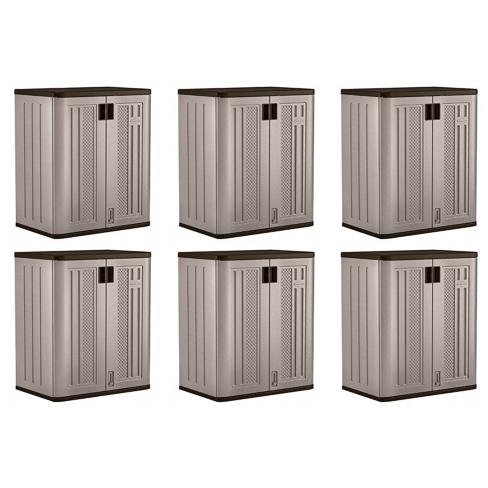 Suncast 9 Cu Ft Heavy Duty Resin Garage Base Storage Cabinet, Platinum (6 Pack) - VMInnovations