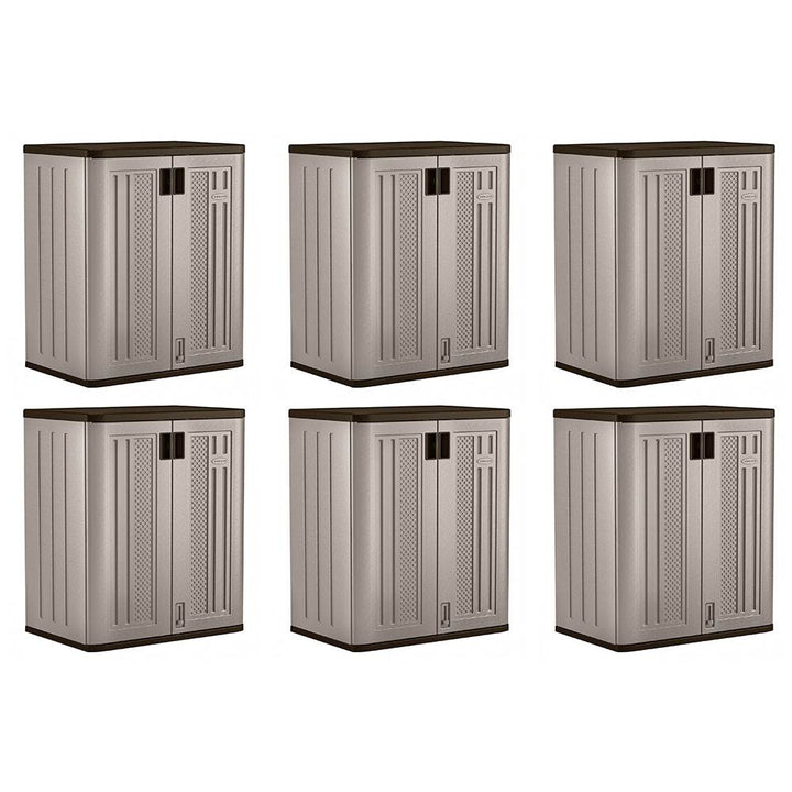 Suncast 9 Cu Ft Heavy Duty Resin Garage Base Storage Cabinet, Platinum (6 Pack)