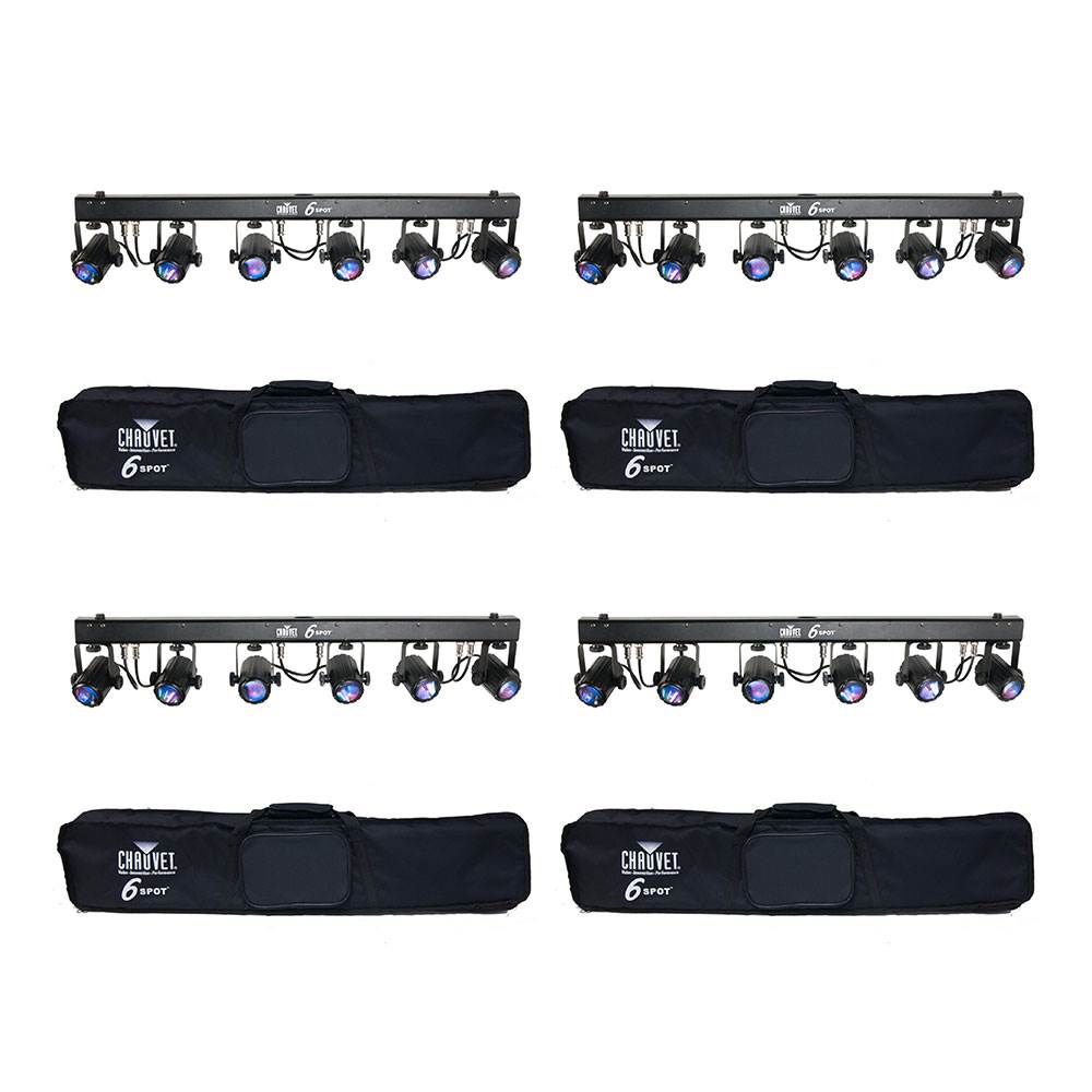 CHAUVET 6 Head LED DJ Dance Effect DMX Stage Spot Light System & Bag (4 Pack)