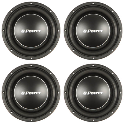 Q Power Deluxe 10 Inch Shallow Mount 1000 Watt Flat Car Subwoofer (4 Pack)