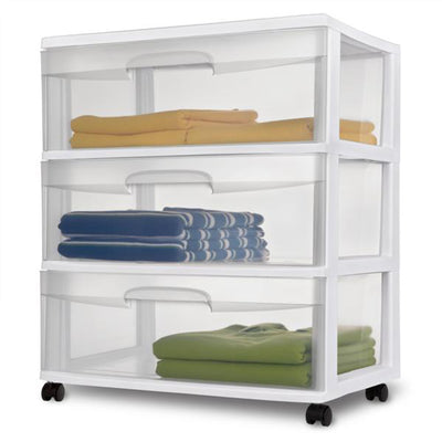 Sterilite At Home 3 Drawer Wide Storage Cart Container with Casters (6 Pack)