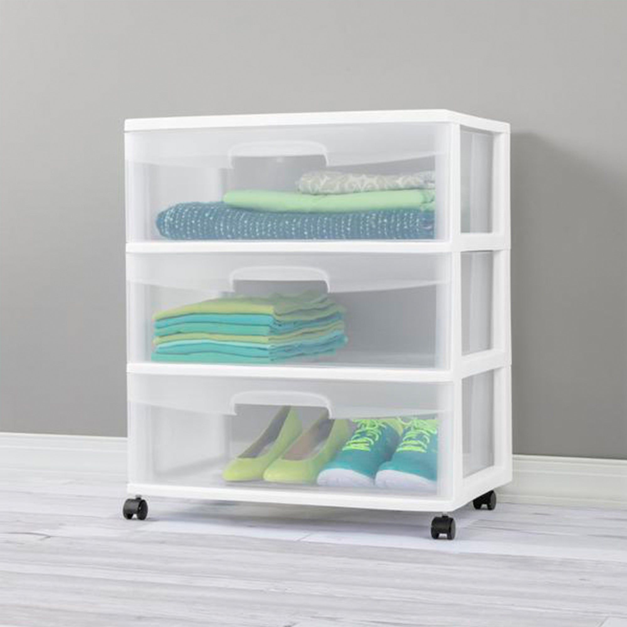 Sterilite At Home 3 Drawer Wide Storage Cart Container with Casters (6 Pack)