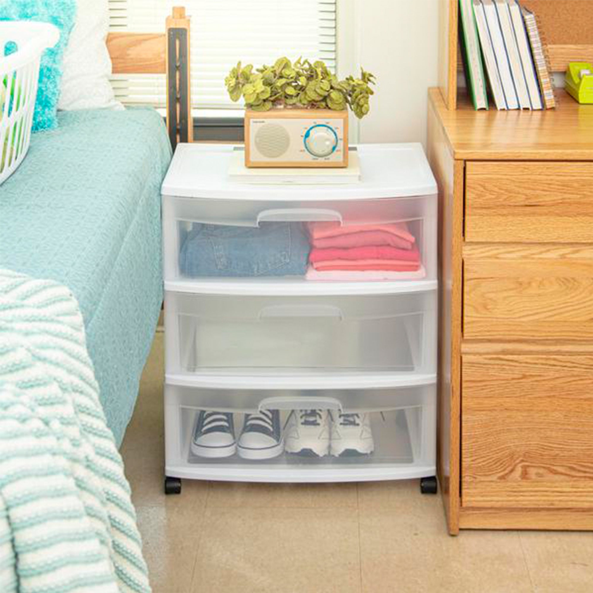 Sterilite At Home 3 Drawer Wide Storage Cart Container with Casters (6 Pack)