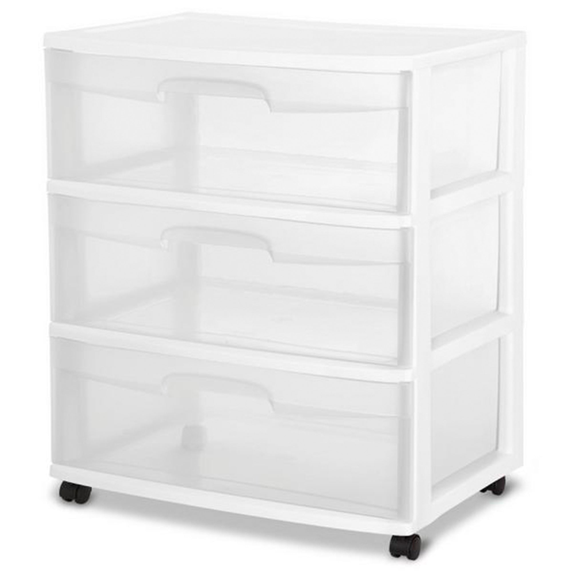 Sterilite At Home 3 Drawer Wide Storage Cart Container with Casters (12 Pack)