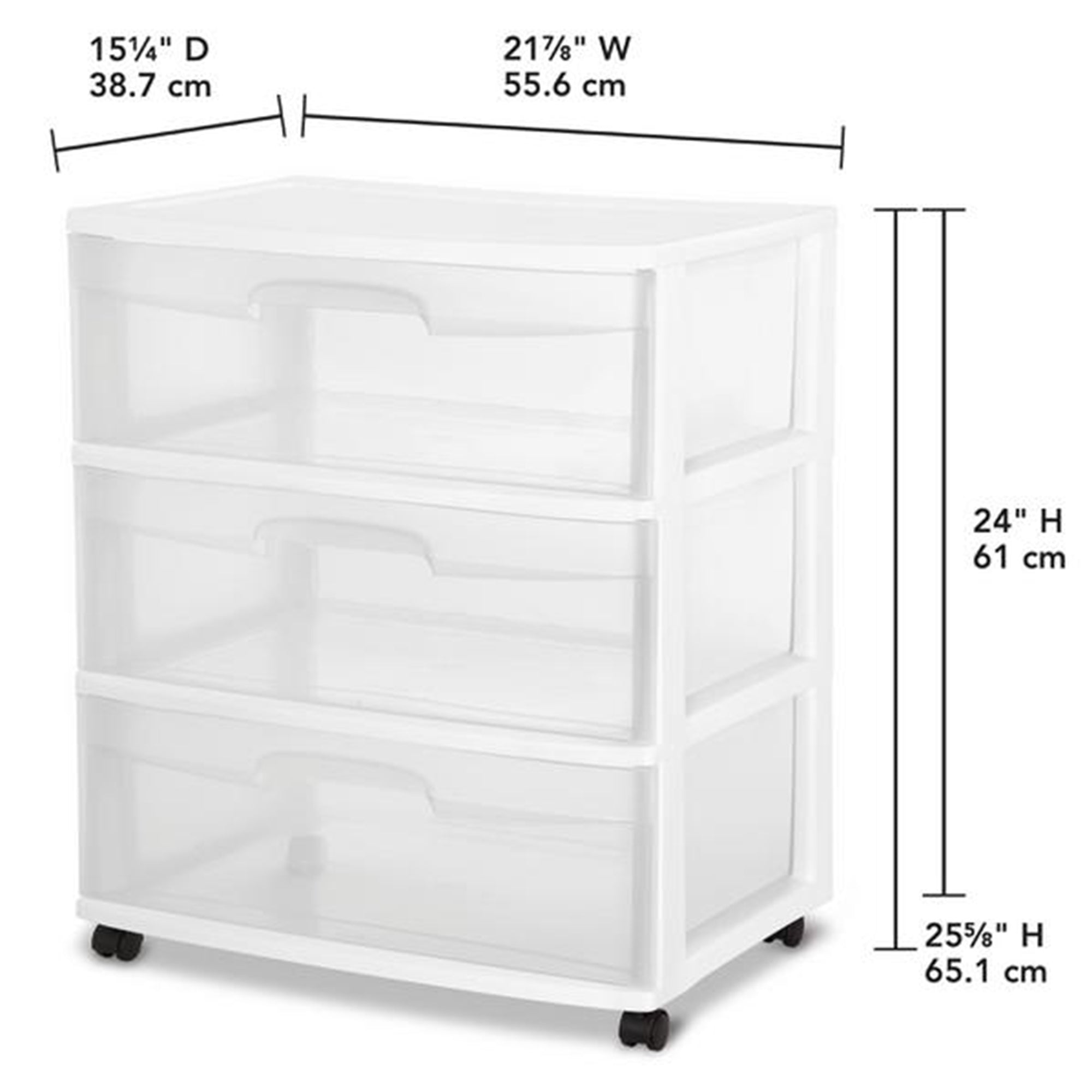 Sterilite At Home 3 Drawer Wide Storage Cart Container with Casters (12 Pack)