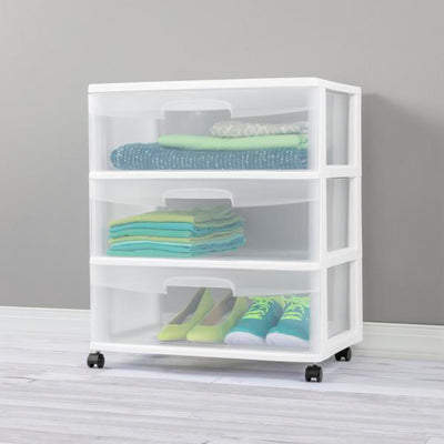 Sterilite At Home 3 Drawer Wide Storage Cart Container with Casters (12 Pack)