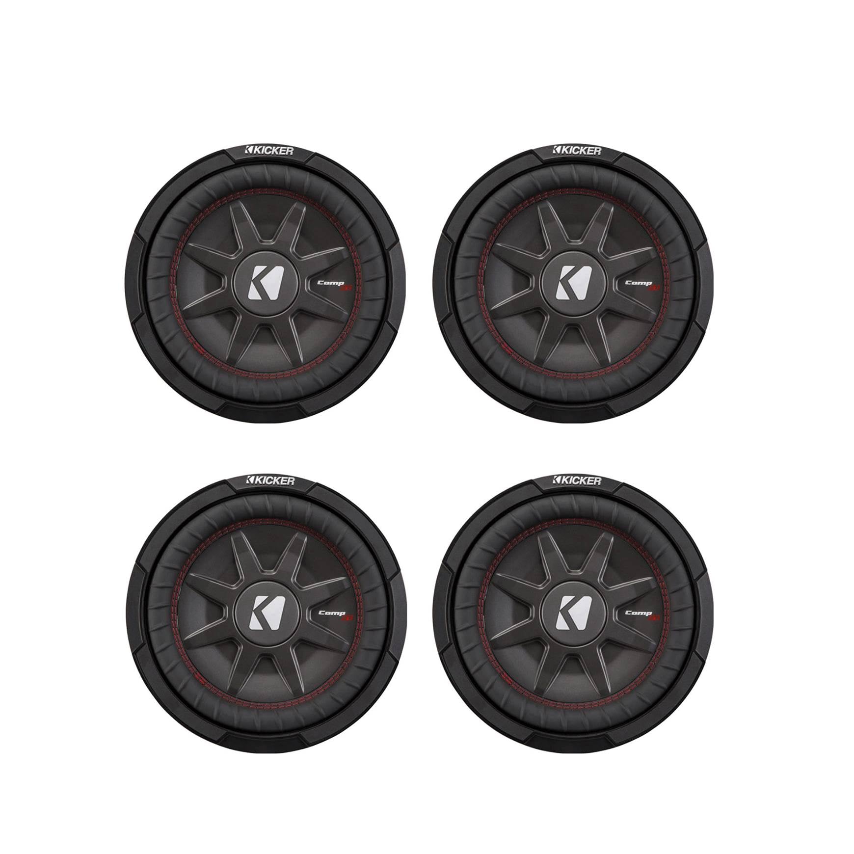 Kicker CompRT 10 Inch 800 Watt Max Dual 2 Ohm Slim Car Subwoofer (4 Pack)
