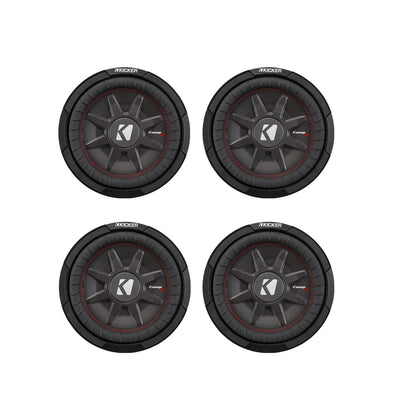 Kicker CompRT 10 Inch 800 Watt Max Dual 2 Ohm Slim Car Subwoofer (4 Pack)