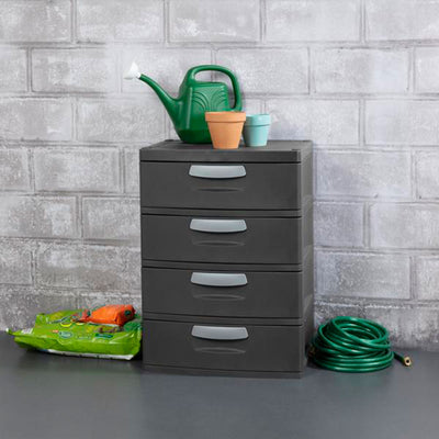 Sterilite 4-Drawer Heavy-Duty Gray Storage Unit With Black Handles (6 Pack) - VMInnovations