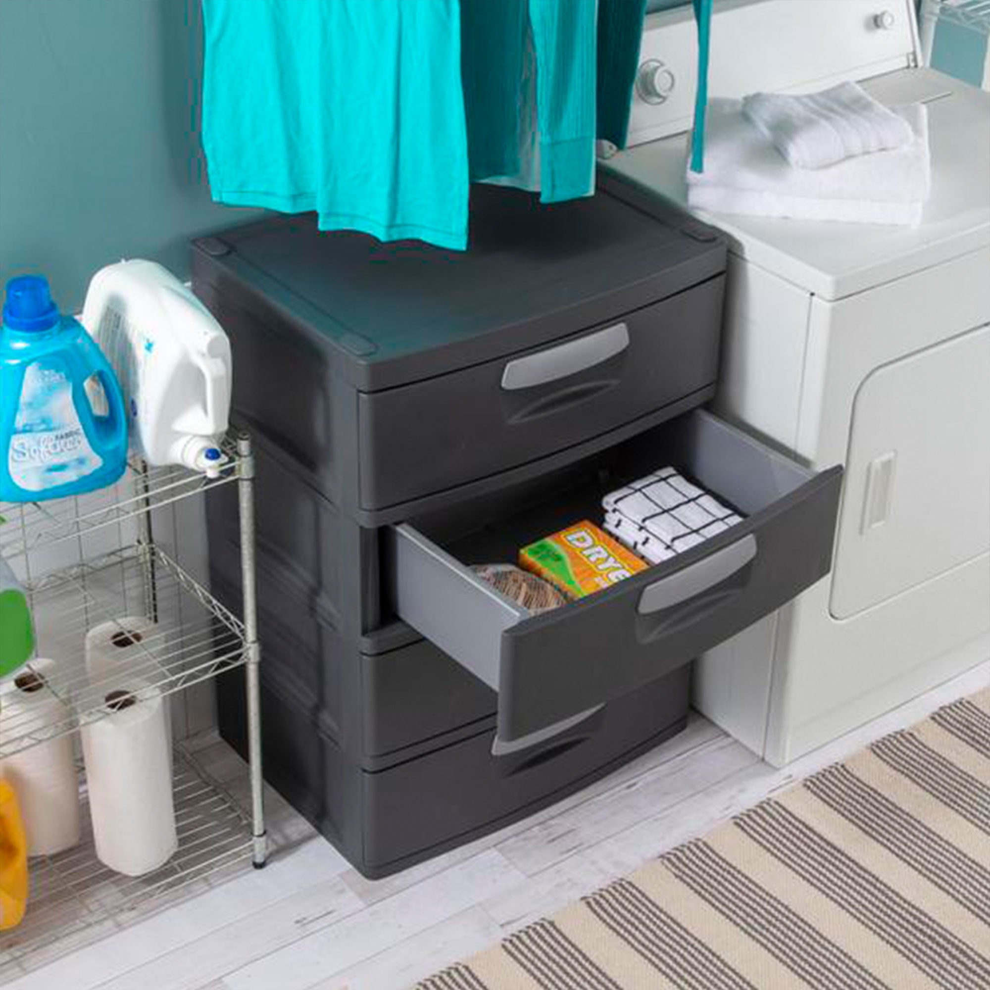 Sterilite 4-Drawer Heavy-Duty Gray Storage Unit With Black Handles (6 Pack) - VMInnovations