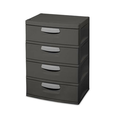 Sterilite 4-Drawer Heavy-Duty Gray Storage Unit With Black Handles (12 Pack)