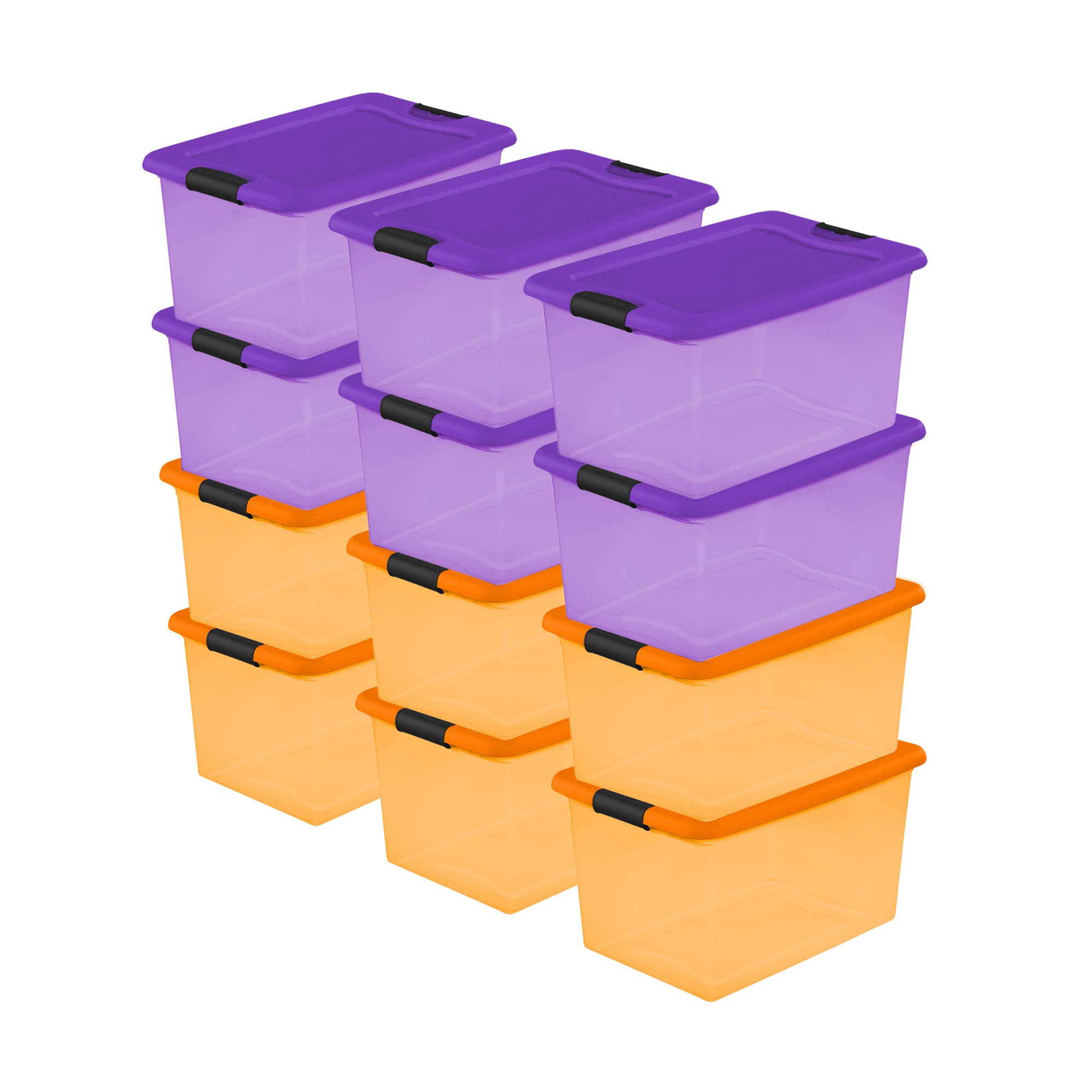 Sterilite 64 Quart Latching Plastic Storage Container, Purple & Orange (12 Pack) - VMInnovations