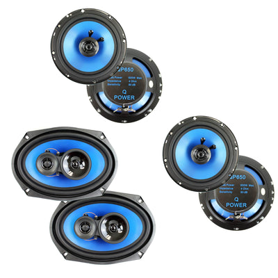 Q POWER 6.5" 300 Watts Car Speaker (4 Pack) & 6x9" 700 Watts Car Speakers (Pair)