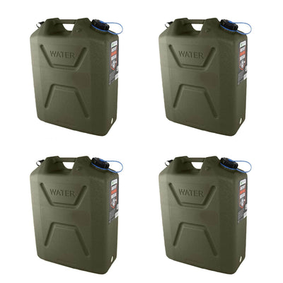 Wavian USA 5 Gal Plastic Water Jug Can Container w/ Pour Spout, Green (4 Pack)