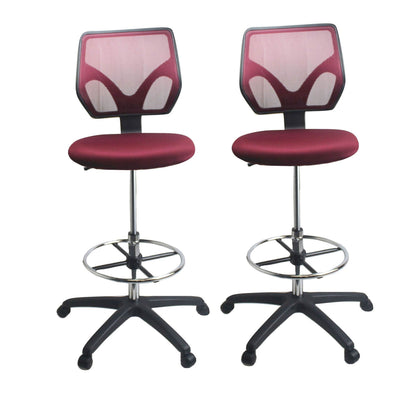 Cool Living Mesh Fixed Upright Adjustable Height Drafting Chair, Red (2 Pack)