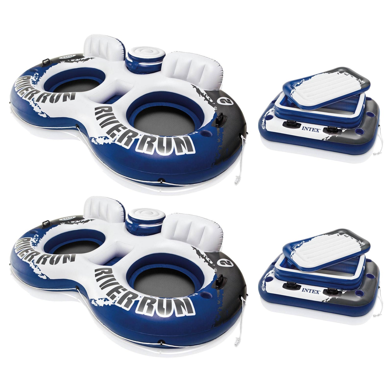 Intex River Run II Inflatable 2 Person Pool Tube Float (2 Pack) w/ Cooler Floats - VMInnovations