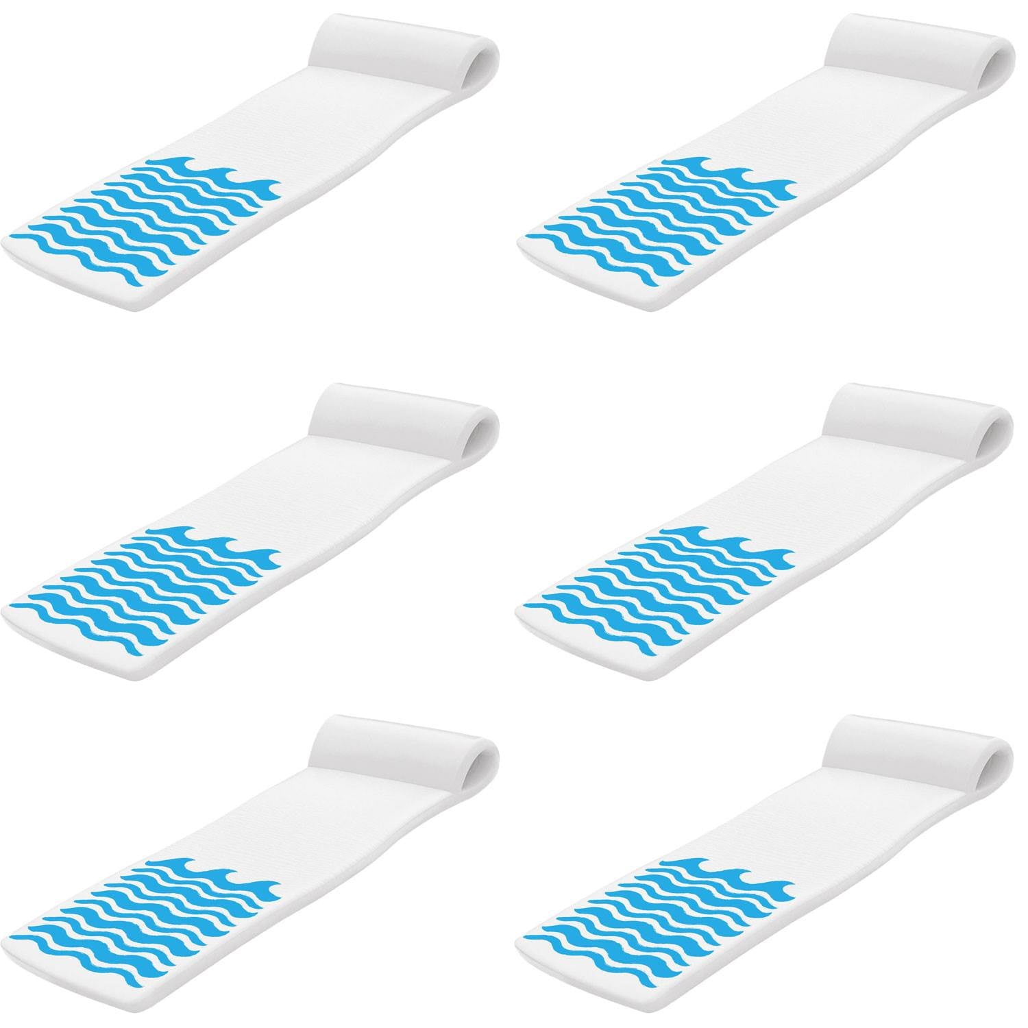 TRC Sunsation 70 Inch Foam Raft Lounger Pool Float, Blue Wave White (6 Pack)