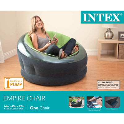 Intex Empire Inflatable Blow Up Lounge Dorm Camping Chair, Lime Green (Open Box) - VMInnovations