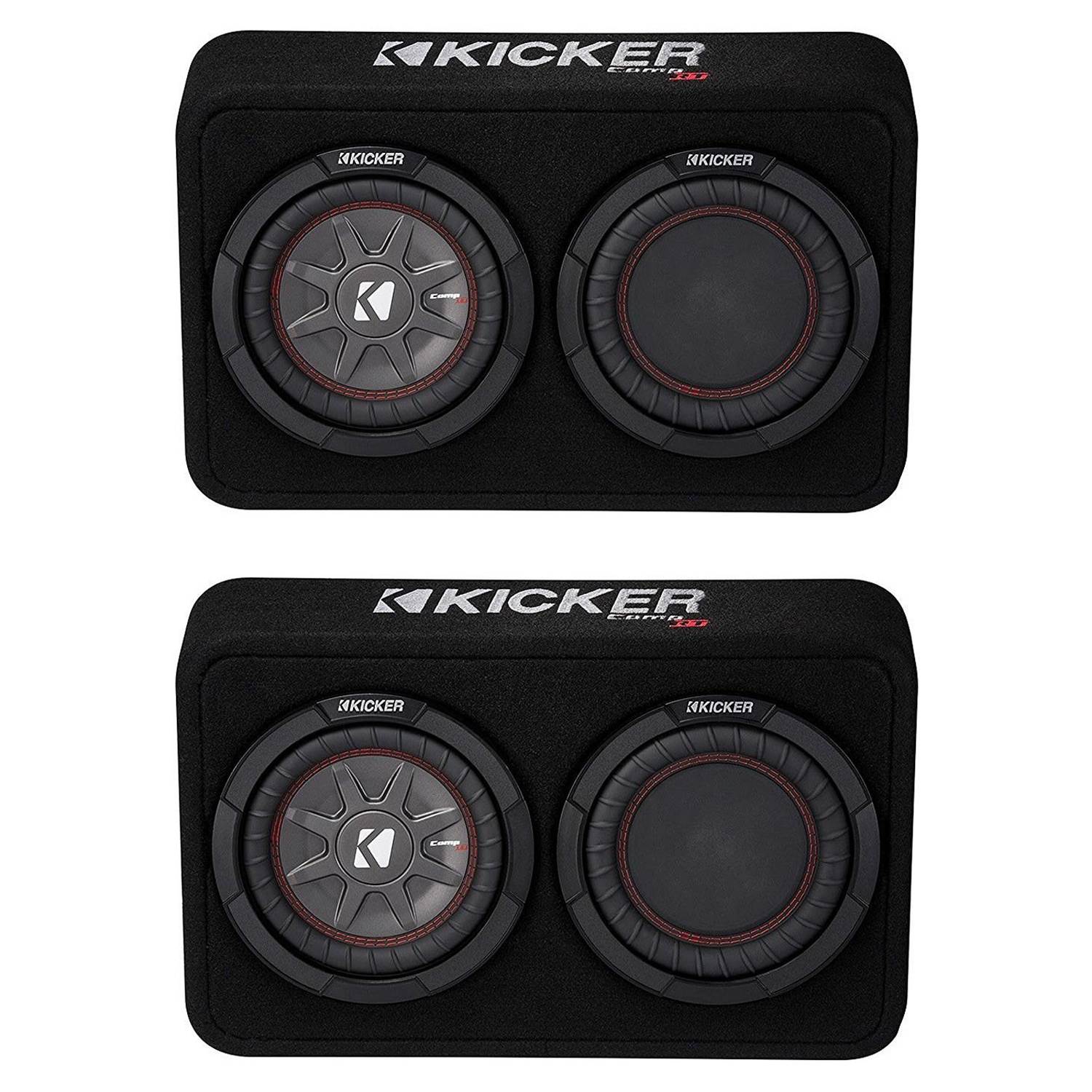 Kicker 600W Dual Loaded 8" 2 Ohm Shallow Sealed Subwoofer Box Enclosure (2 Pack)