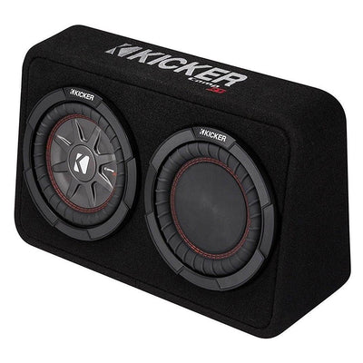 Kicker 600W Dual Loaded 8" 2 Ohm Shallow Sealed Subwoofer Box Enclosure (2 Pack)