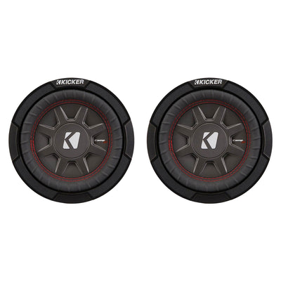 Kicker CompRT Single 6.75 Inch 300 Watt Max 1 Ohm Shallow Car Subwoofer (2 Pack)