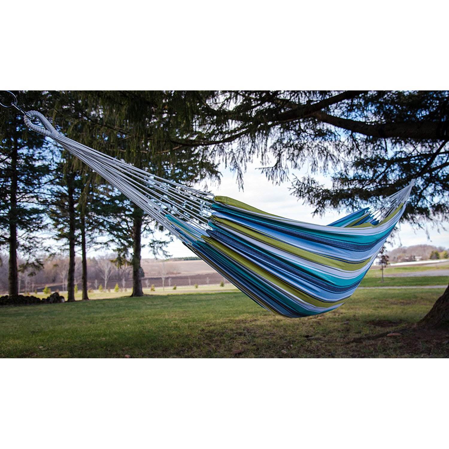 Vivere Brazilian Style Cotton 1 Person Outdoor Patio Hammock, Cayo Reef (2 Pack)
