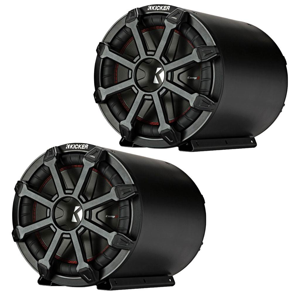 Kicker 10 Inch 800 Watt Max 2 Ohm Enclosed Tube Reflex CompR Subwoofer (2 Pack)