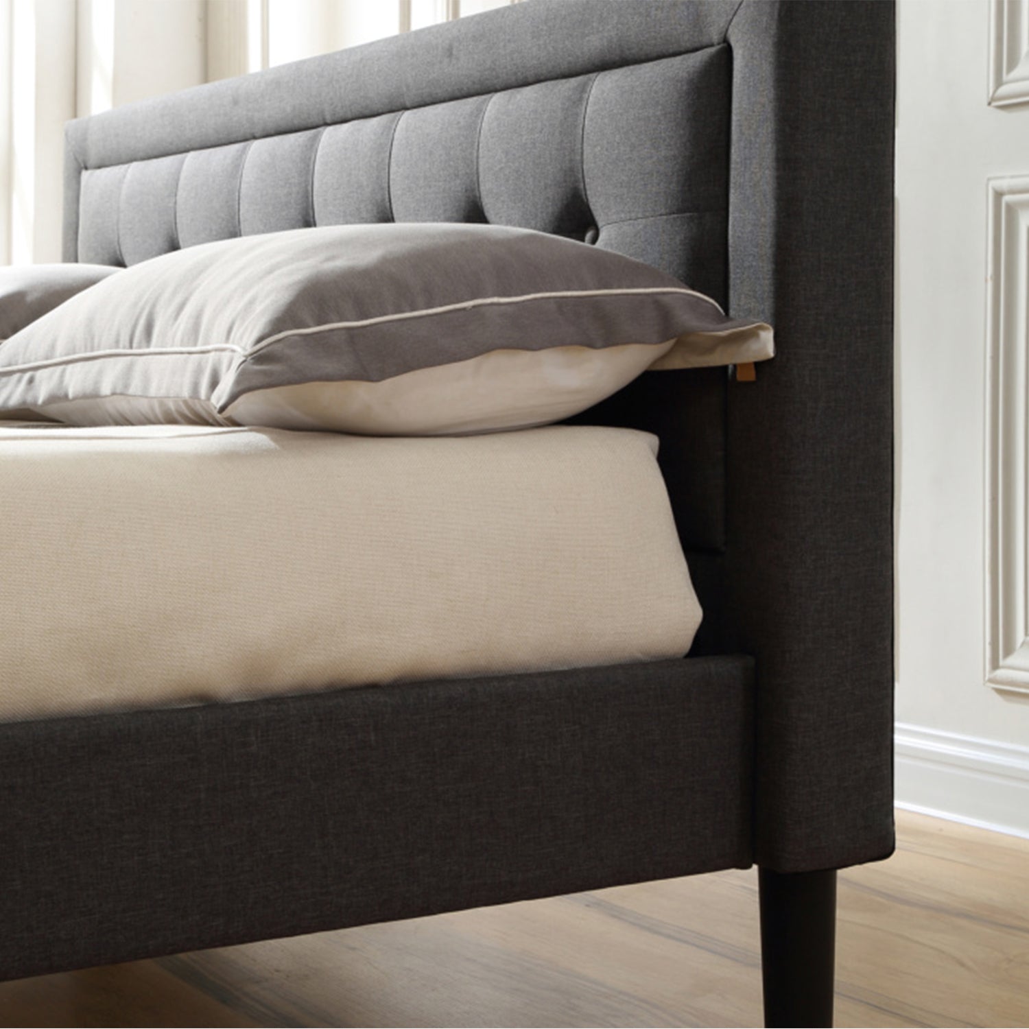 Classic Brands Mornington Upholstered Low Profile Platform Bed Frame, Full, Grey