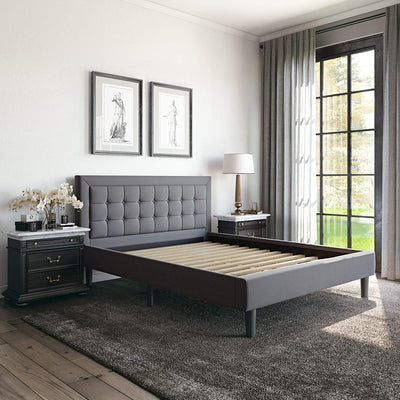 Classic Brands Mornington Tufted Upholstery Platform Bed Frame, King, Dark Grey