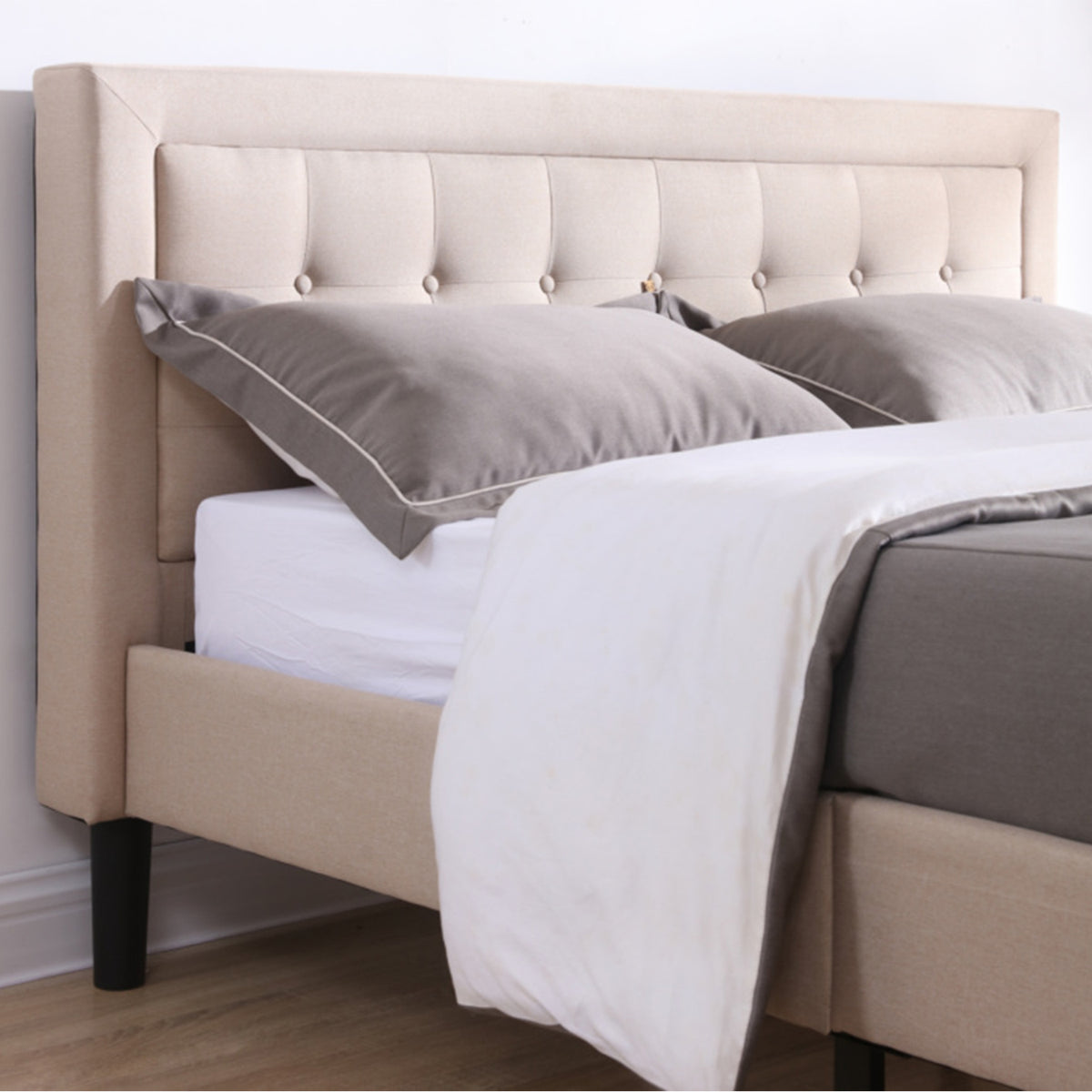Classic Brands Mornington Compact Low Profile Platform Bed Frame, Queen, Linen