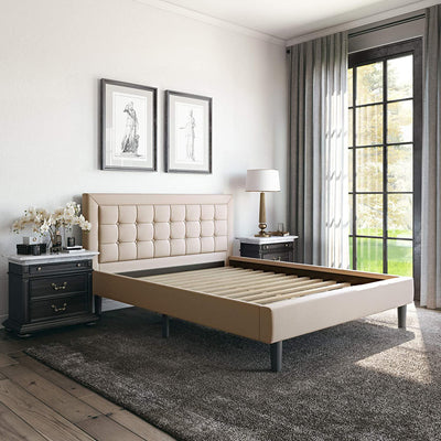 Classic Brands Mornington Upholstery Platform Headboard & Bed Frame, King, Linen