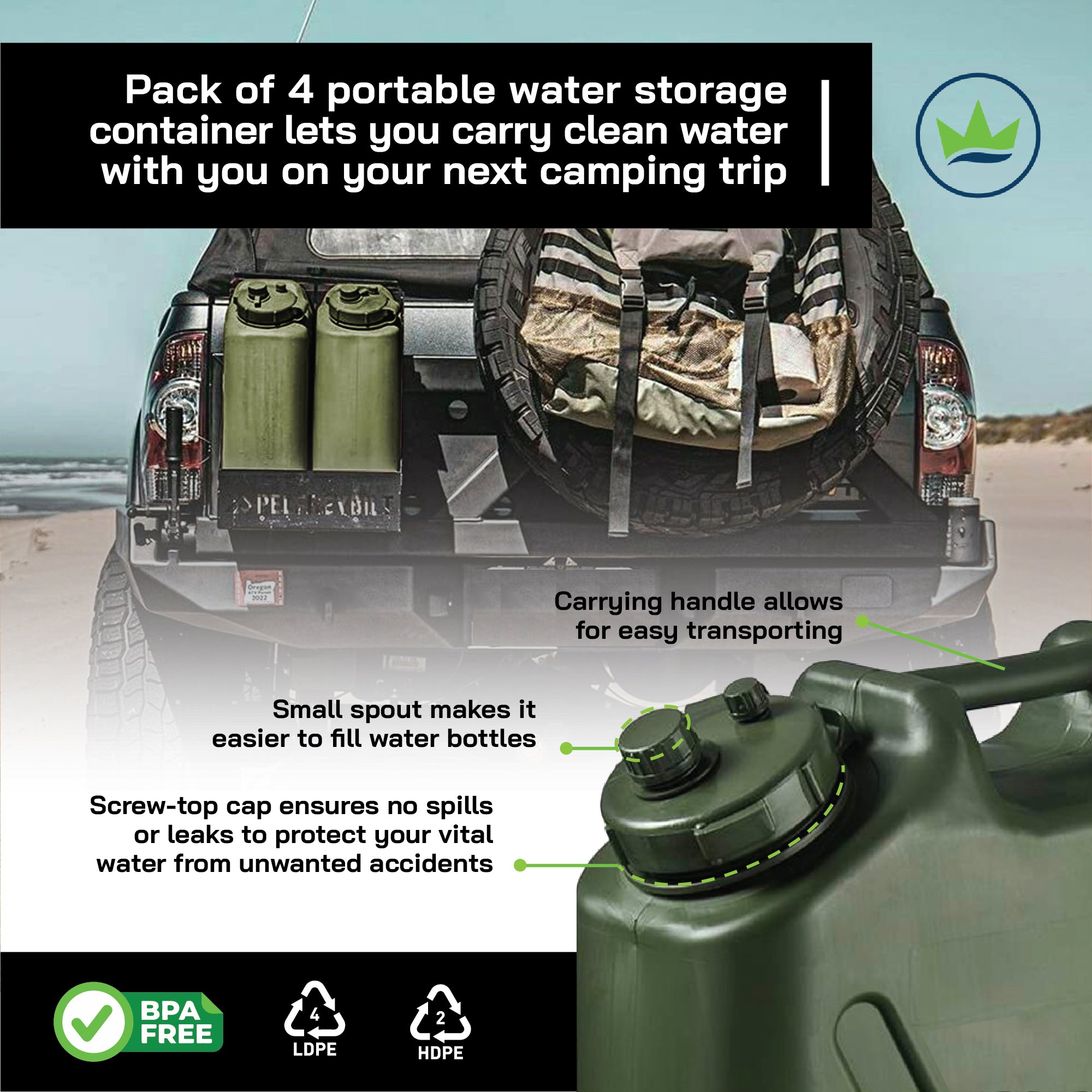 Scepter BPA Durable 5 Gallon 20 Liter Portable Water Storage Container (4 Pack) - VMInnovations