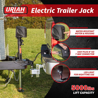 Uriah Products Electric 12V 7 Way Connector 5000 Lb Lift Capacity Trailer Jack