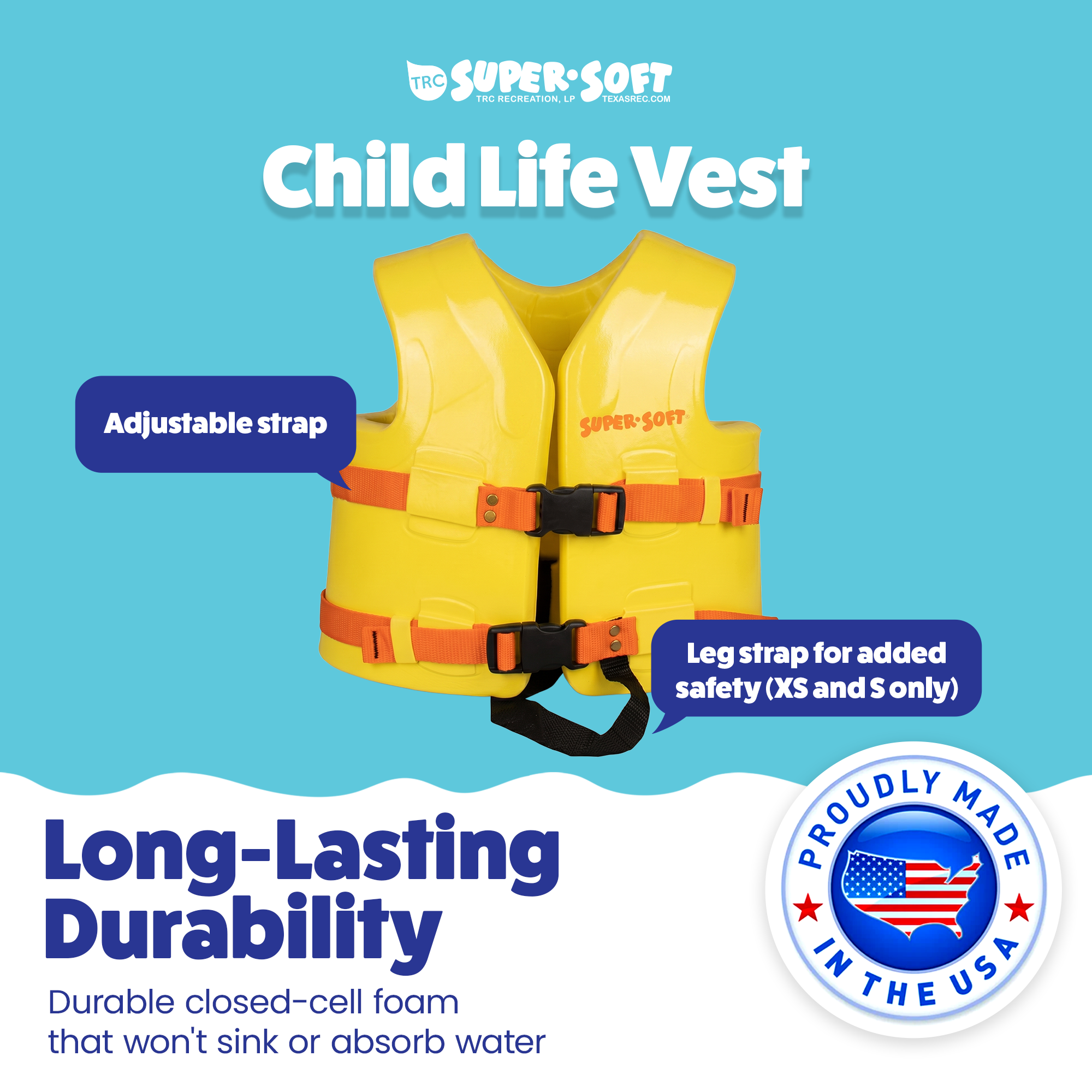 TRC Recreation USCG Childs Foam Swim Vest Life Jacket, XSmall, Yellow (Used)